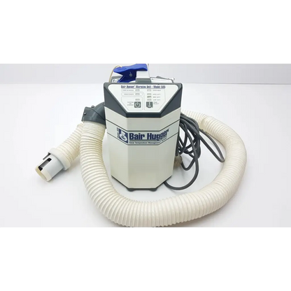 Augustine Medical Bair gray and white medical bair hugger patient warming unit with blue handle and coiled hose