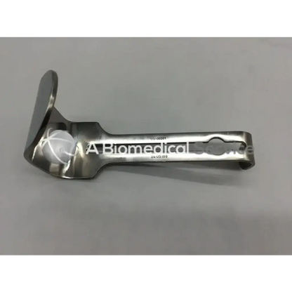 Stainless steel austos us100201 abdominal retractor with curved handle and flat angled blade for surgical use