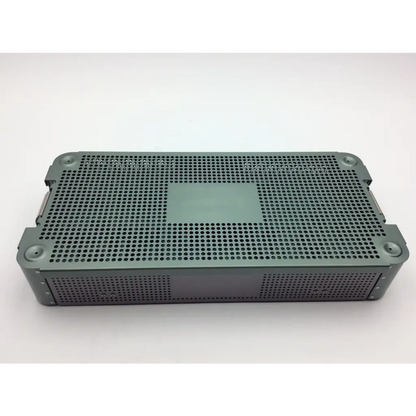 Gray perforated metal surgical instrument tray from autocuff opus collection shoulder instrument set