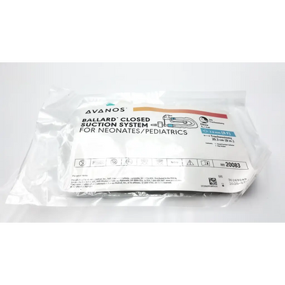 Avanos ballard closed suction system for neonates and pediatrics packaged in a clear plastic pouch with printed labeling