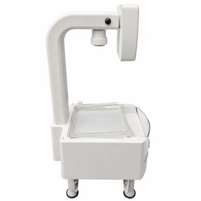 White plastic avery weigh-tronix eyecon 9400 visual counting system with curved arm and transparent scanning tray for medical equipment