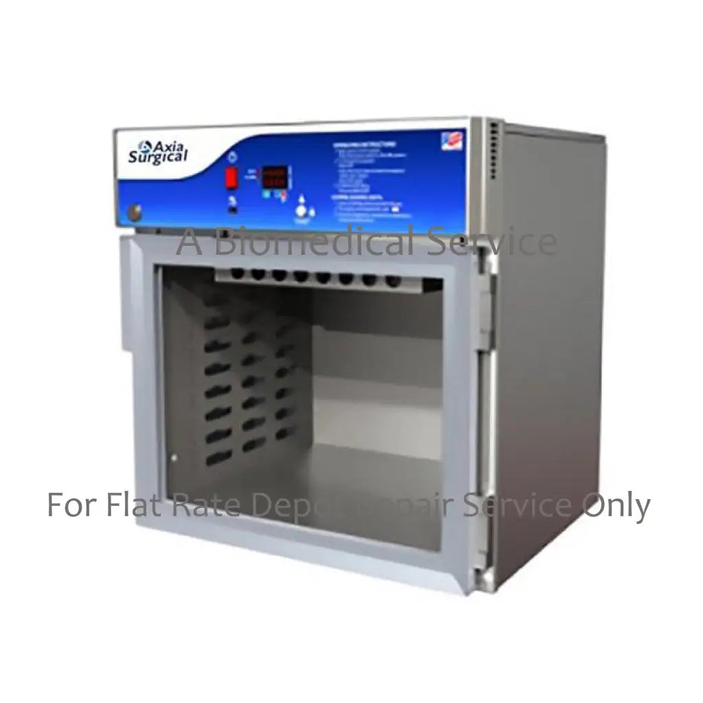 Silver stainless steel axia swc 24g surgical sterilization oven with blue digital panel for medical equipment repair service