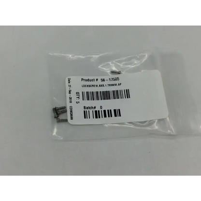 Five metallic 1.7x5mm lockscrew ad5-321 121322sm screws packaged for retail sale by cuttingman axs 56-17505 lockscrew