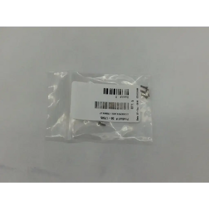 A clear plastic bag of metallic lockscrew ad5-321 121322sm screws labeled product 56-1750s for ax5 56-17505 lockscrew