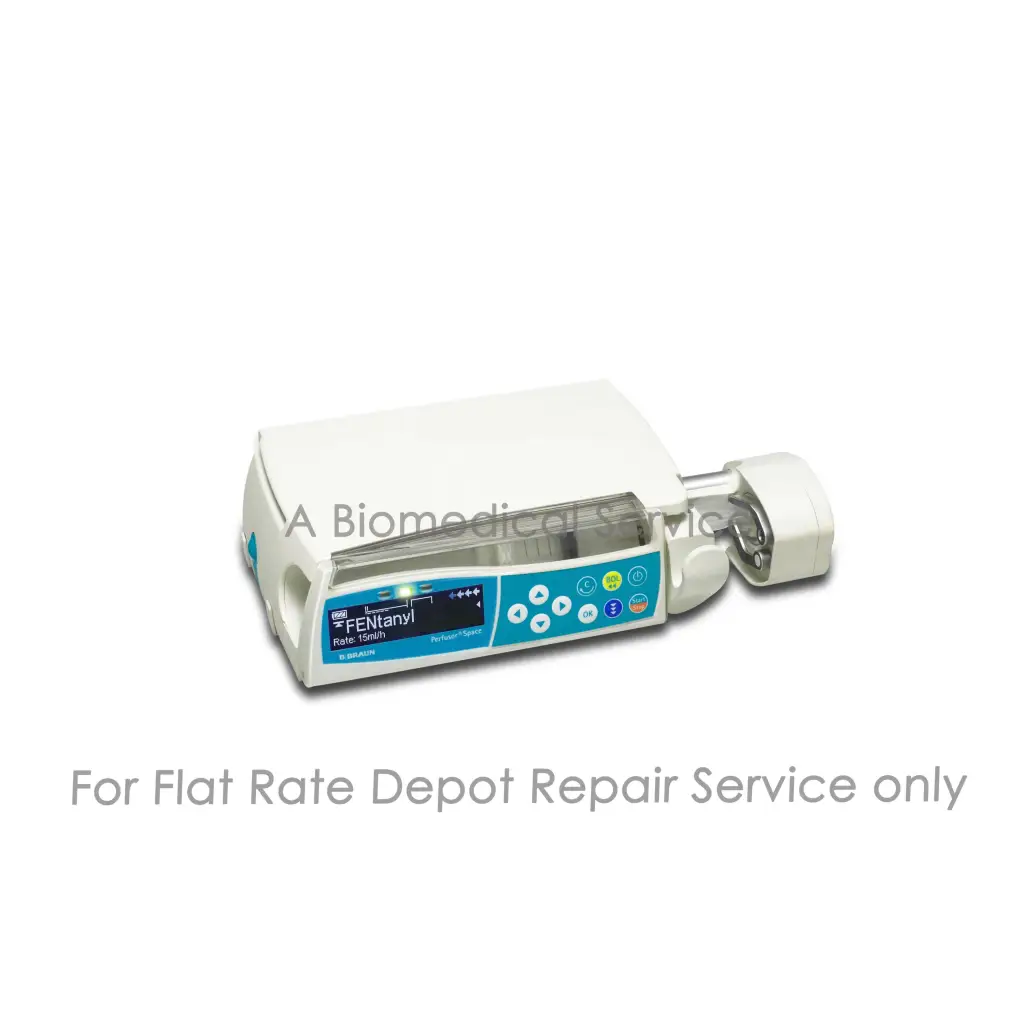 White braun perfusor space medical infusion pump with blue control panel showing fentanyl for repair service
