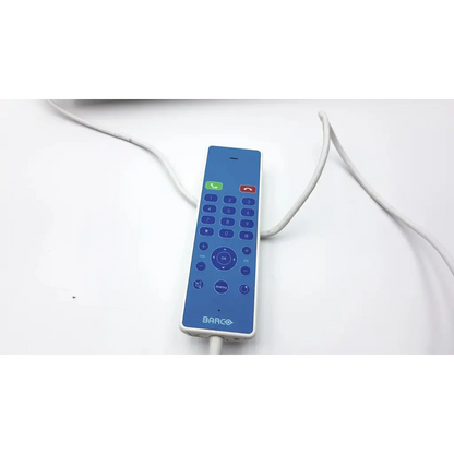 Blue barco remote control with colorful buttons and white cable for barco ja018 smart terminal bedside multi-touch screen
