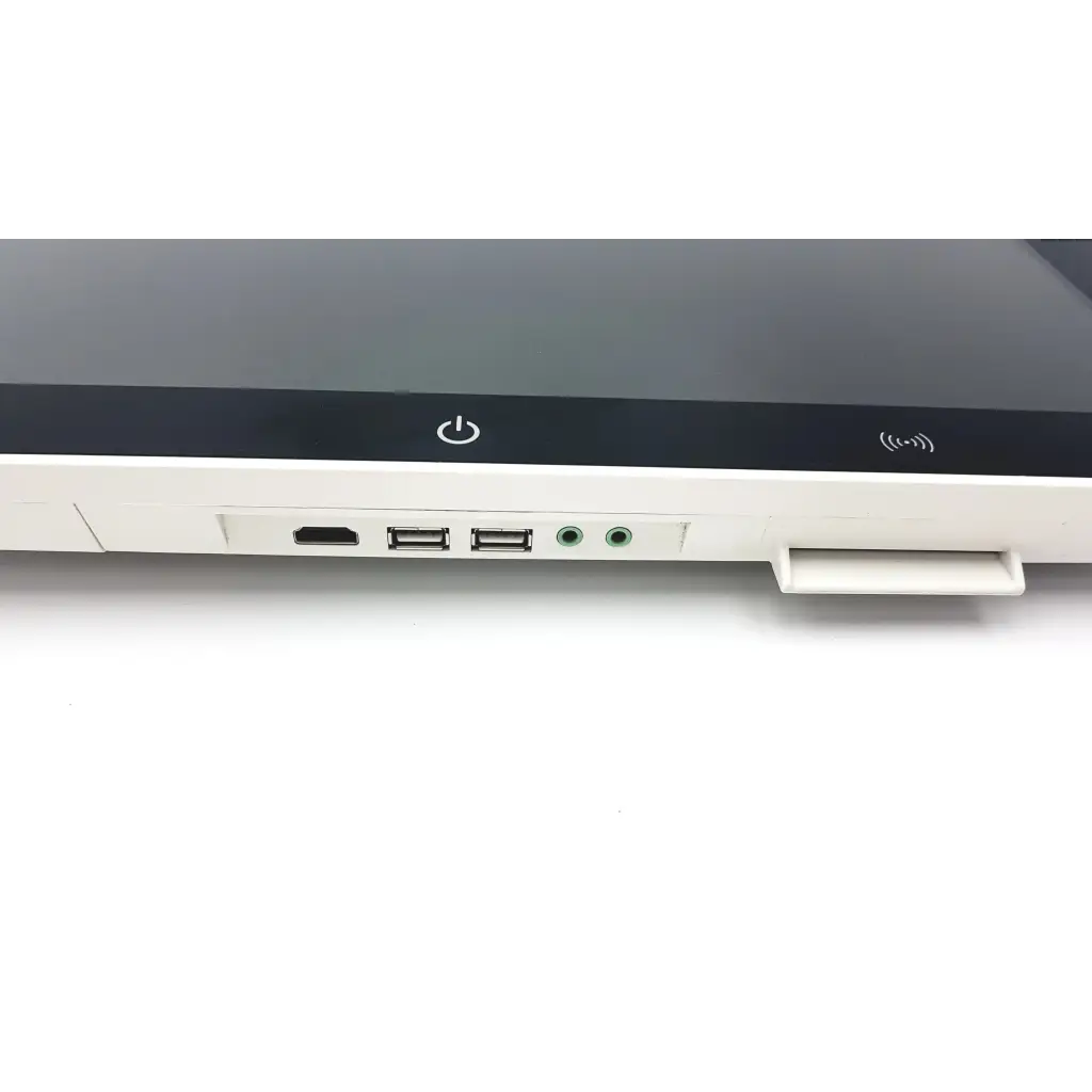White barco ja018 smart terminal bedside multi-touch screen showing usb ports and audio jacks on side