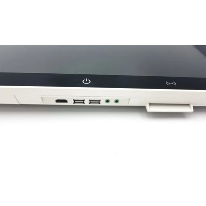 White barco ja018 smart terminal bedside multi-touch screen showing usb ports and audio jacks on side