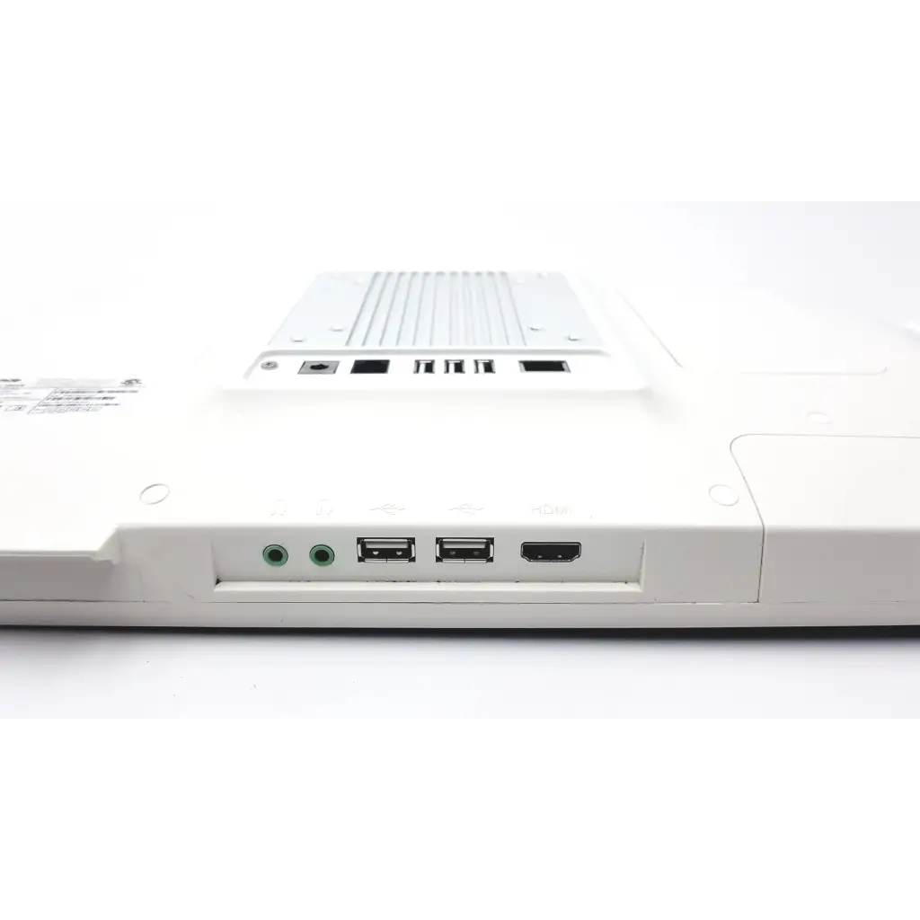 Back view of barco ja018 white smart terminal bedside multi-touch screen with usb-a and hdmi ports on back panel