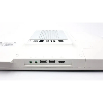 Back view of barco ja018 white smart terminal bedside multi-touch screen with usb-a and hdmi ports on back panel
