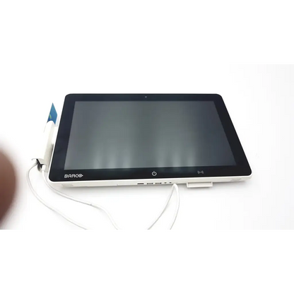 White barco ja018 smart terminal with black bedside multi-touch screen and silver bezel in 18.5 inch display