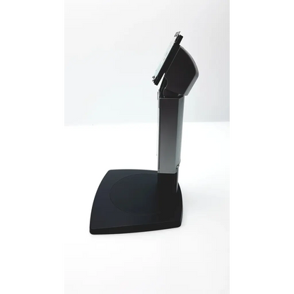 Black barco single head touchscreen kiosk with sleek modern design and adjustable stand coronis k9302030a