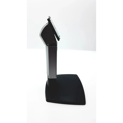 Black touchscreen pos terminal with sleek modern design and sturdy base by barco single head stand coronis k9302030a
