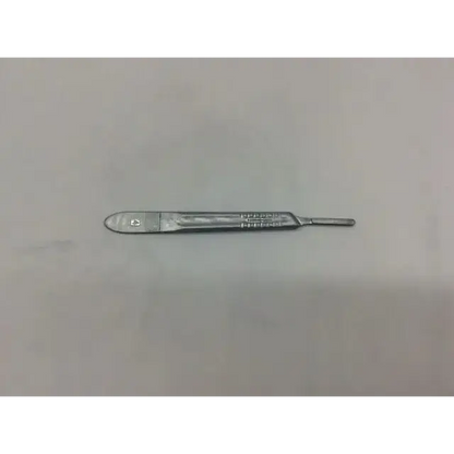Silver bard-parker surgical scalpel handle with sleek metallic blade and etched ruler scalpels for precise cutting