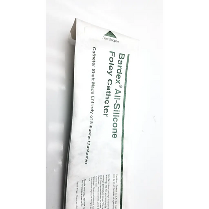 Bardex all-silicone foley catheter in a white peel-to-open package designed for medical catheter use