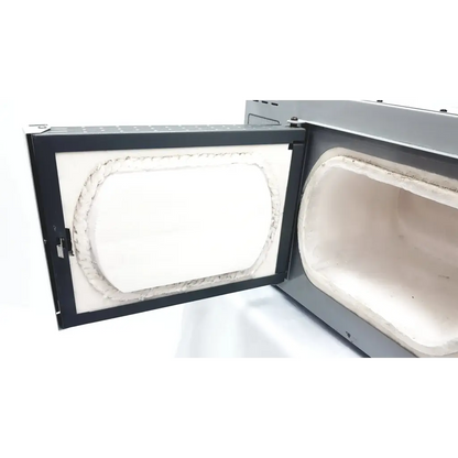 Barnstead 62700 muffle furnace f62735 features industrial-grade ceramic with black metal frame and white insulating interior