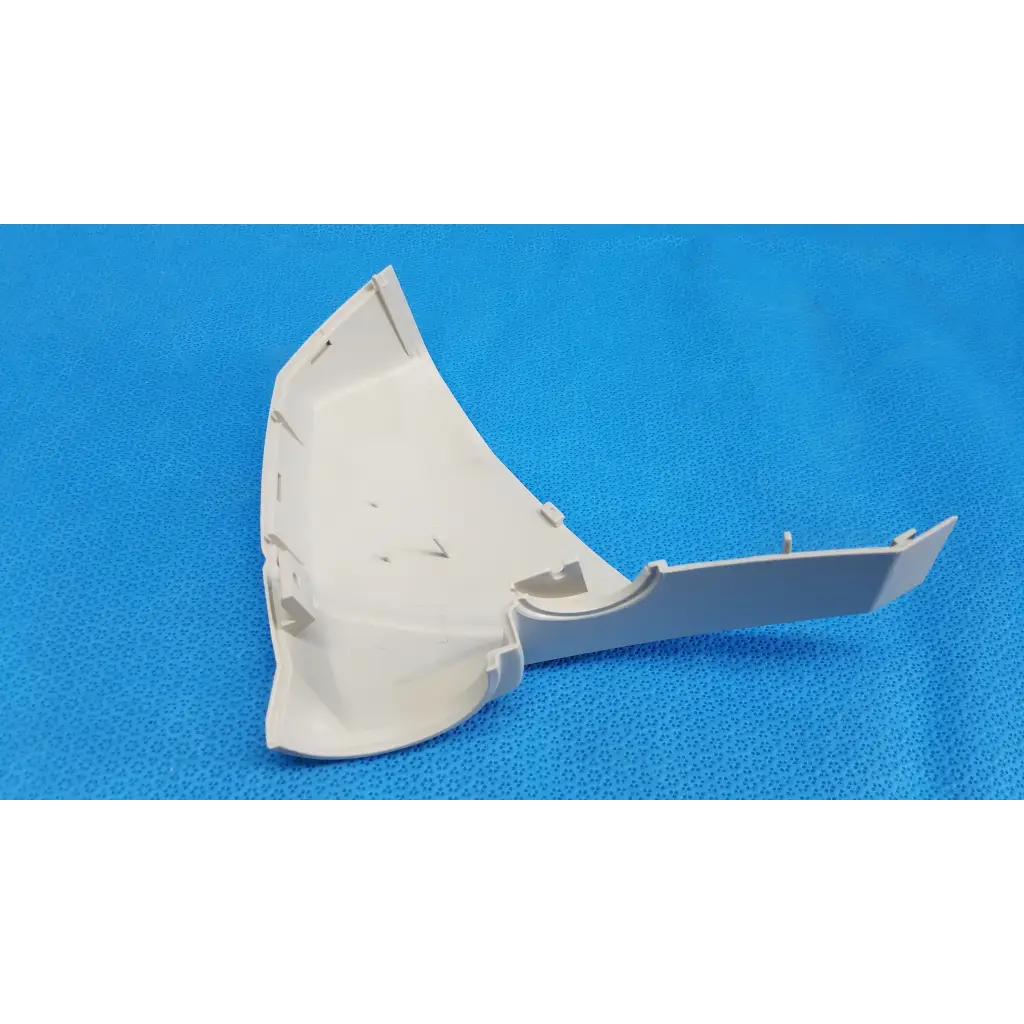 Off-white plastic base arm joint cover with molded edges and mounting tabs for Topcon TRC-NW8 retinal camera left side