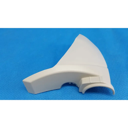 White plastic motorcycle front fender serving as base arm joint cover for topcon trc-nw8 retinal camera left side