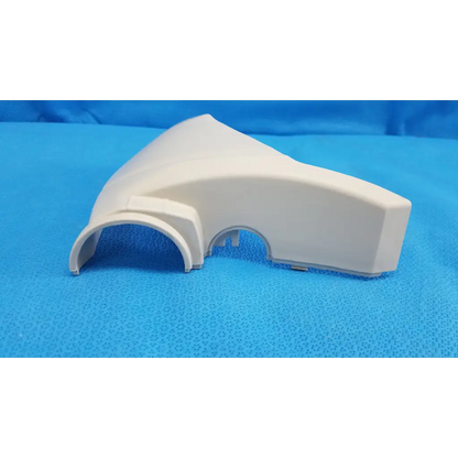 White plastic base arm joint cover housing with curved arches and molded contours for topcon retinal camera right side