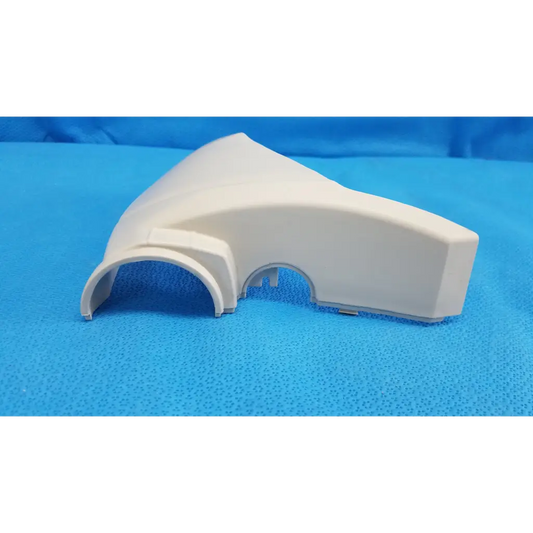 White plastic base arm joint cover housing with curved arches and molded contours for topcon retinal camera right side