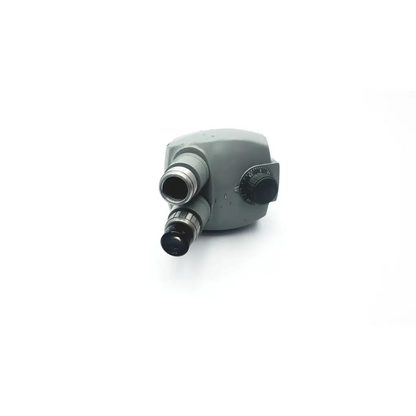 Gray metallic bausch & lomb 0.7x-3x microscope head stereozoom with dual eyepieces and black adjustment dial