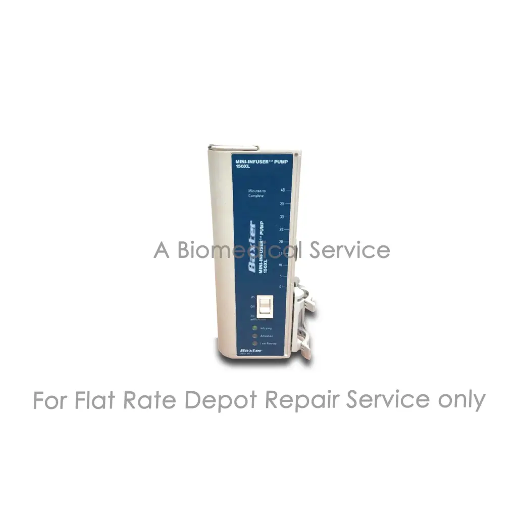 Baxter 150xl mini-infuser pump beige with blue panel and control buttons for medical equipment repair service