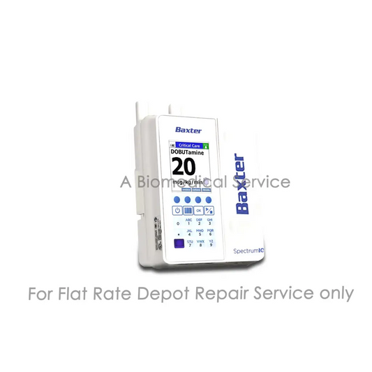 White baxter spectrum iq infusion pump with digital display and control buttons highlighting baxter spectrum repair service