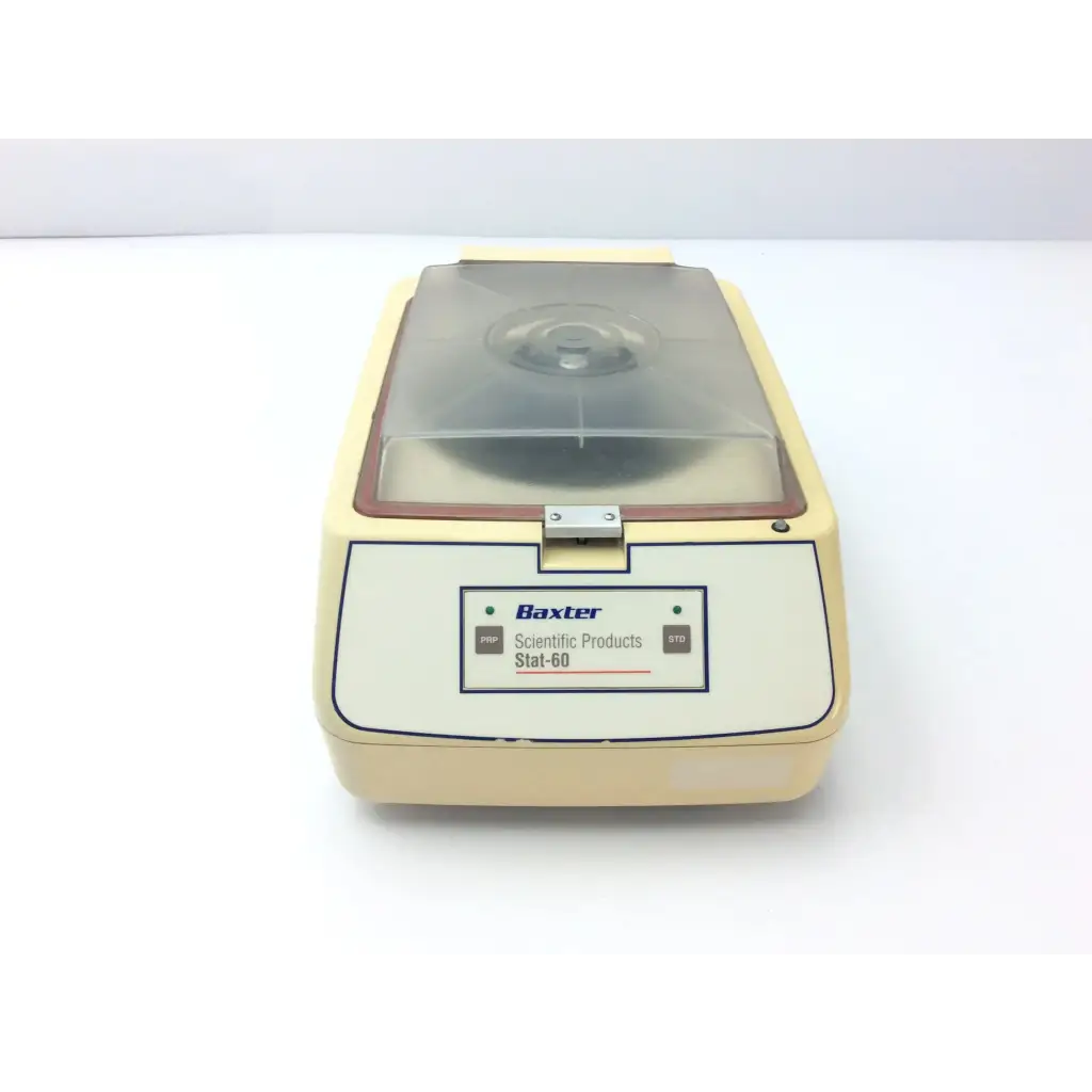 Beige plastic and metal baxter stat 60 centrifuge with clear lid for laboratory use centrifuge af5-31 12723sm