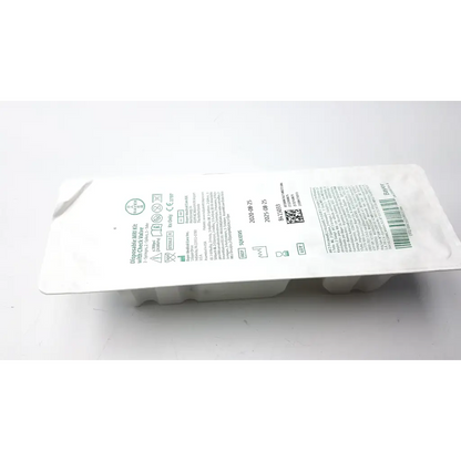 White plastic packaging for bayer disposable mri kit with check valve sqk 65vs containing disposable medical gloves