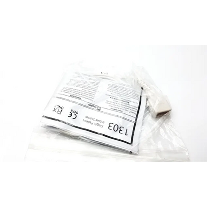White plastic-wrapped bci sp02 sensor infant with beige connector and printed labeling for 3-15kg use