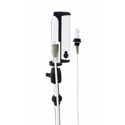 White and black biomed certified bard site-rite prevue+ medical infusion pump mounted on stand for vascular access