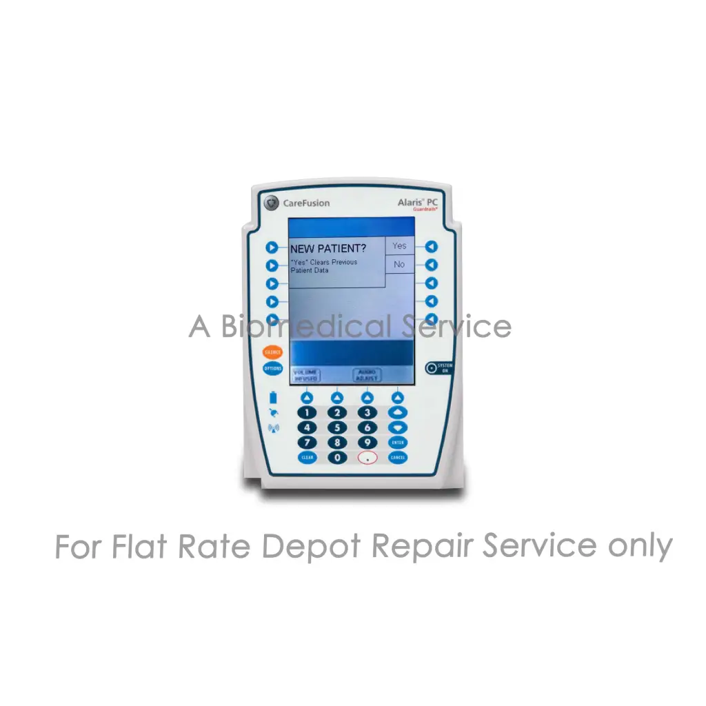 White rectangular carefusion alaris pcu medical device with blue and gray buttons for repair service use