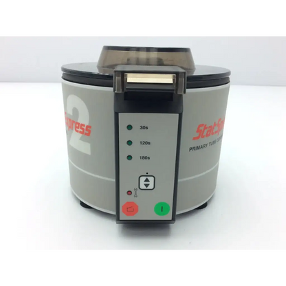 Beckman coulter statspin express 2 gray primary tube centrifuge with black lid and control panel with red green orange buttons