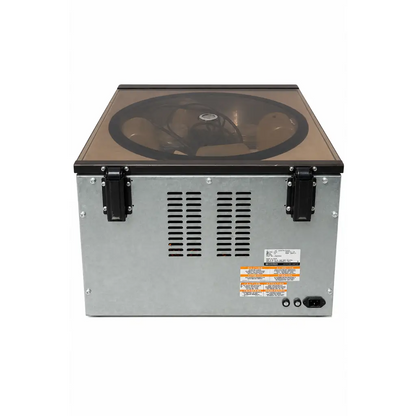 Silver metallic beckman cp centrifuge with transparent lid and beige components biomed certified medical equipment