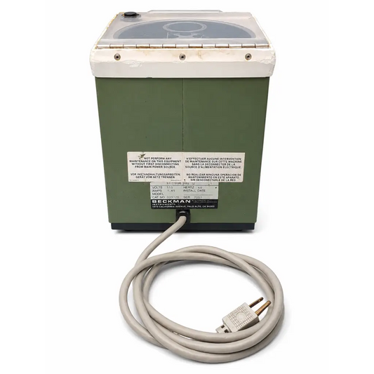 Olive green industrial-grade ferkman ultrasonic cleaner with clear lid and beige cord for microfuge b laboratory use
