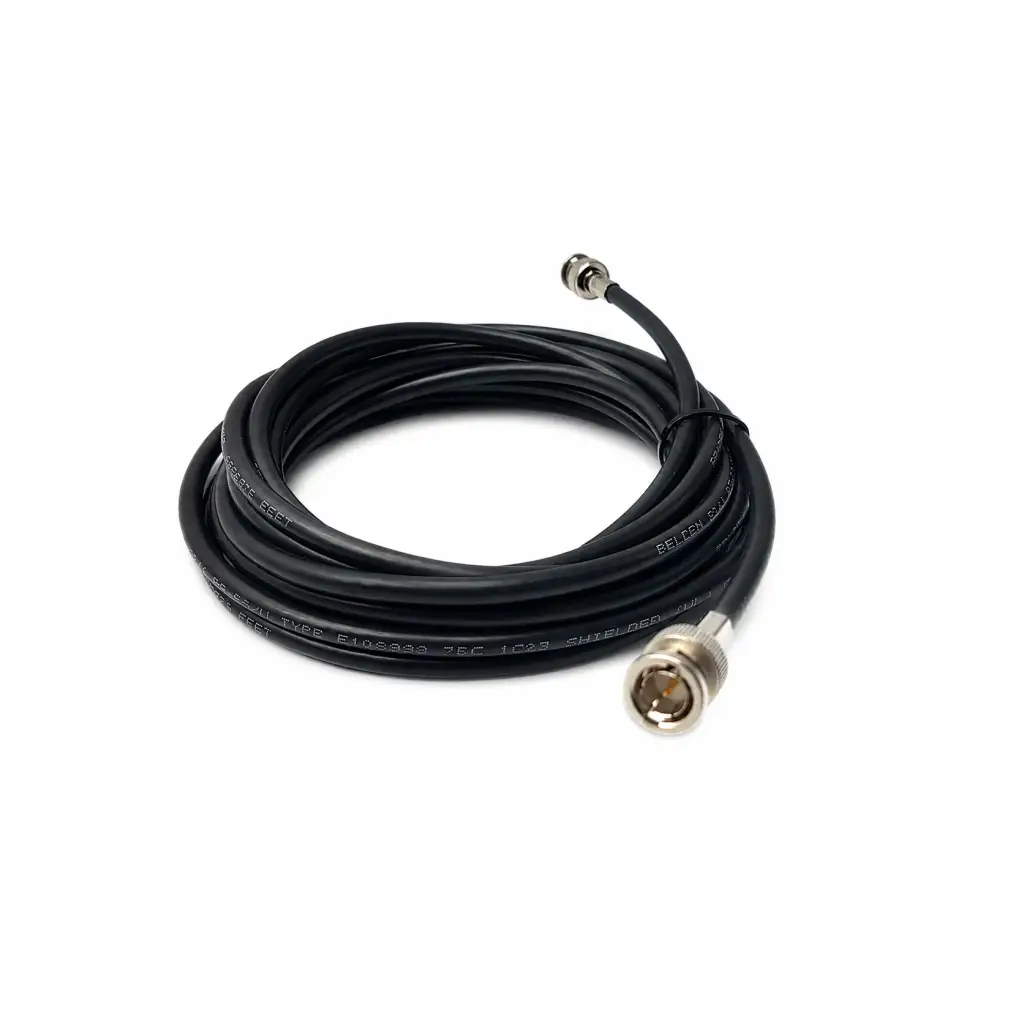 Belden black biomed certified bnc equipment cable with coiled rf coaxial cable and silver bnc connectors