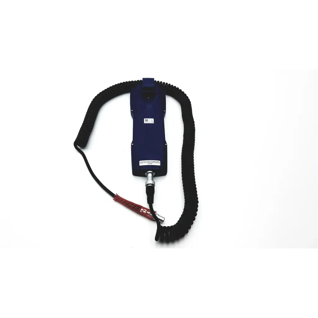 Blue berchtold surgical table remote with black coiled cord and red mesh wire for d830 d850 control 106752