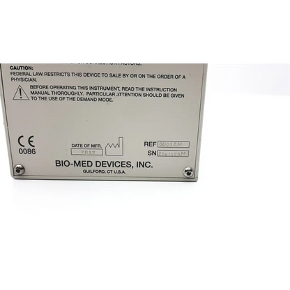 Silver metal label with black text from bio-med devices bmd ic-2a vent system medical device markings