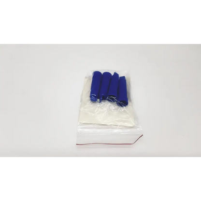 Blue cylindrical foam grip sleeves in a clear bag for bio plas 4000 polypropylene snap cap microcentrifuge tube