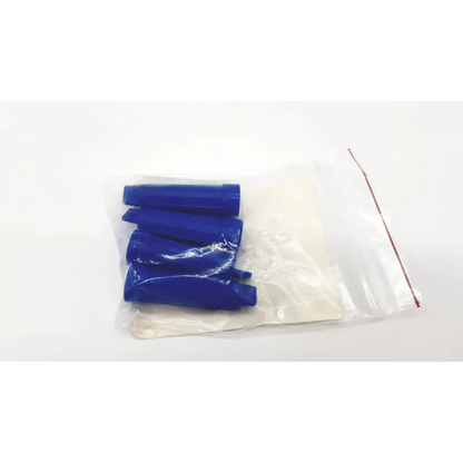 Blue silicone tube caps in a clear bag for bio plas 4000 polypropylene snap cap microcentrifuge tube