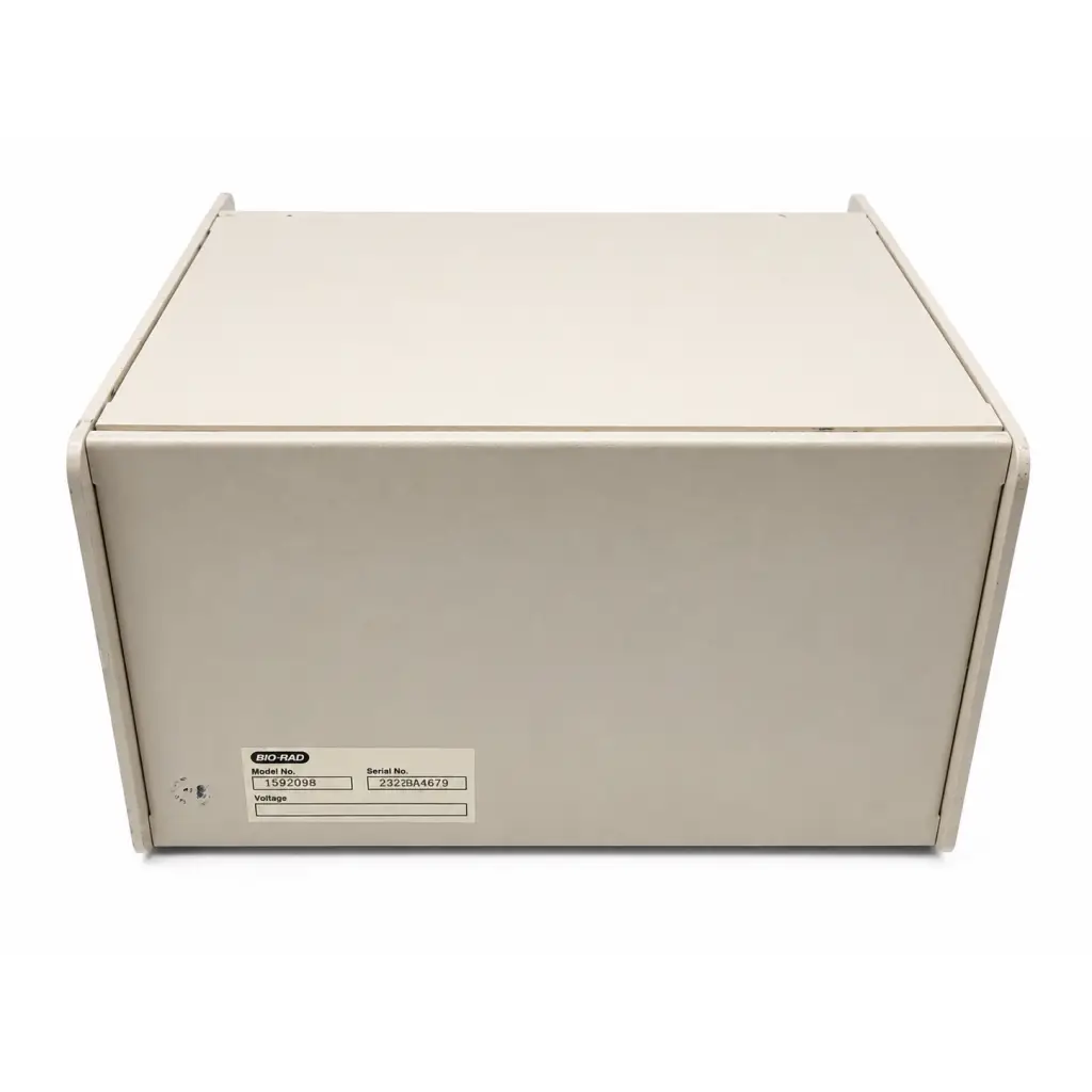 Beige rectangular metal bio-rad gene pulser pulse controller module biomed certified with model number 1592038