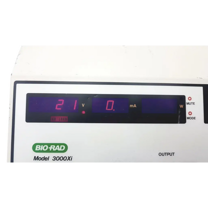 White bio-rad computer controlled electrophoresis power supply model 3000xi with digital display showing voltage and current
