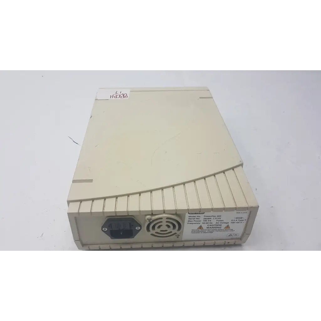 Beige plastic Bio-Rad powerpac 300 electrophoresis power supply with vented side panel and labeled specifications