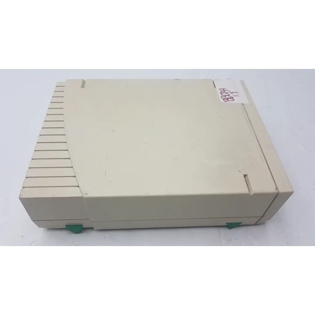 Beige plastic bio-rad powerpac 300 electrophoresis power supply with green feet and slatted side panel