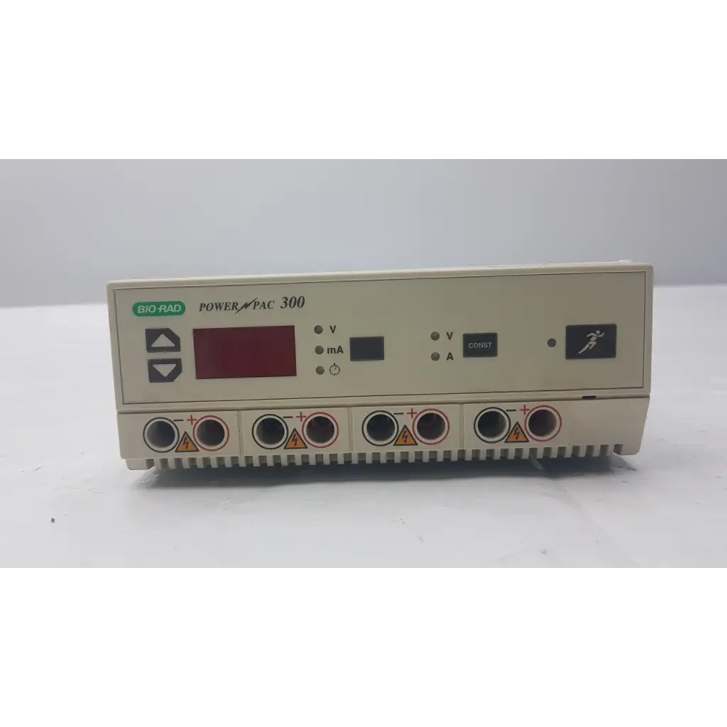 Beige bio-rad powerpac 300 electrophoresis power supply with digital display and multiple ports for precise electrophoresis power