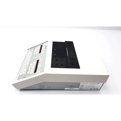 White biomerieux coagulation analyzer 069xm0486 with gray control panel and red digital displays for medical diagnostics