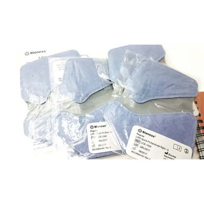 Light blue bioness l300 plus quick fit thigh cloth electrodes in clear plastic packaging for easy use