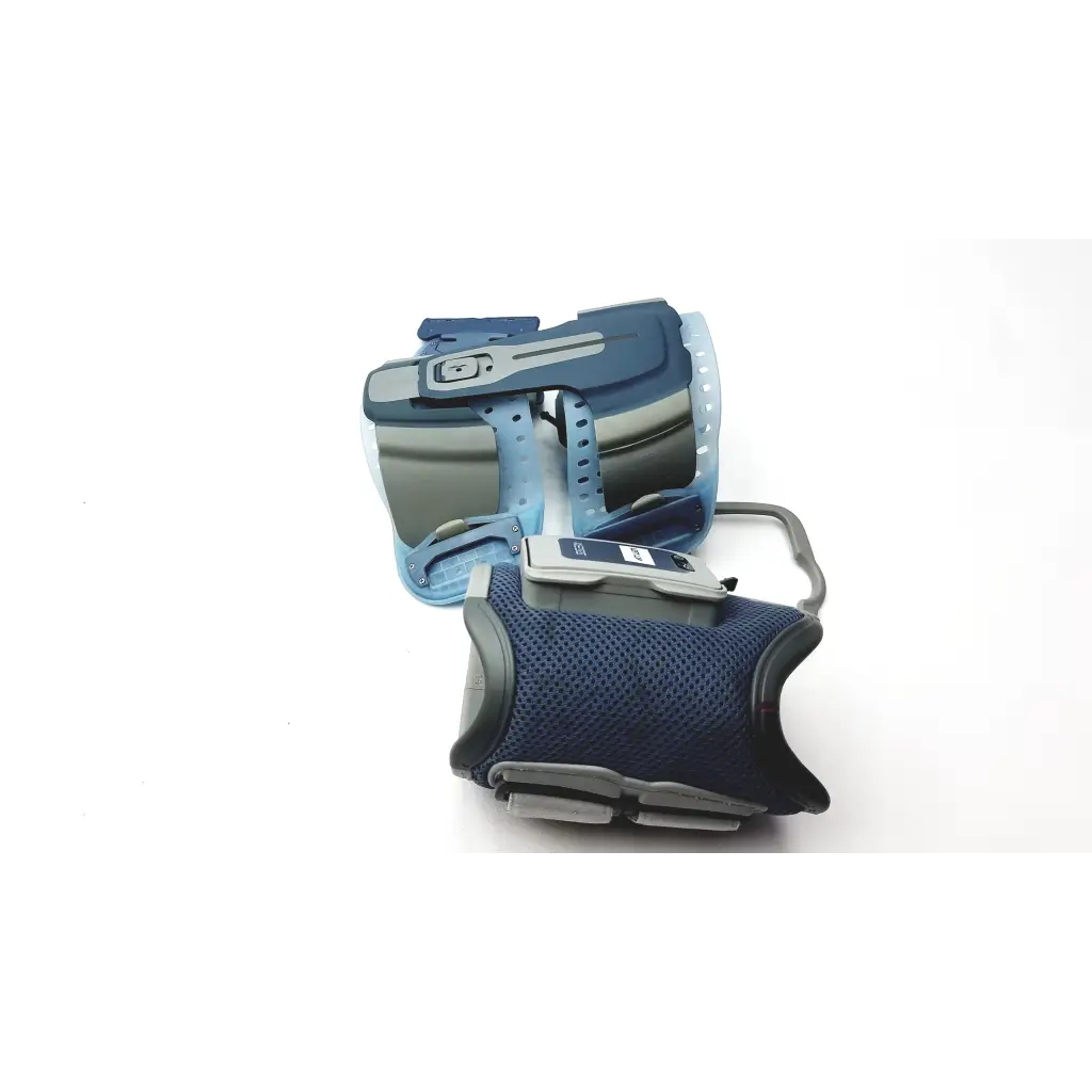 Blue and gray ergonomic wrist support brace with mesh fabric and adjustable straps for bioness l300 plus thigh cloth electrodes