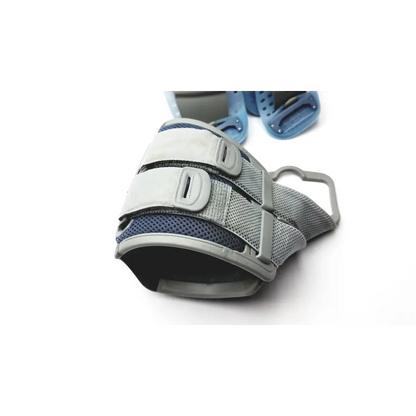 Gray and blue adjustable wrist support with mesh fabric and plastic buckles for bioness l300 plus thigh cloth electrodes