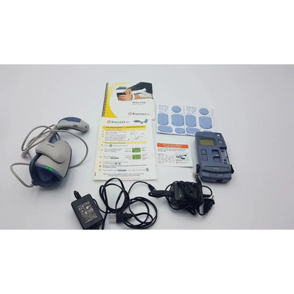 Gray and blue bioness ness h200 large right hand rehabilitation muscle stimulator system with cables and pads